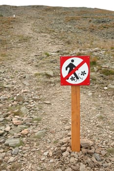 Trail closed sign in Karkonosze mountains in Poland / Czech republic