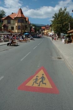 Main street in Karpacz city in Karkonosze mountains Poland