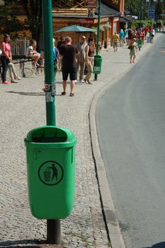 Dustbin on main street in Karpacz city in Karkonosze mountains Poland