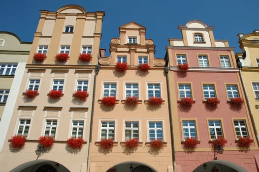 Buildings on marketplace in Jelenia Gora city in Poland