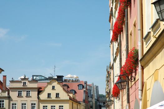 Buildings on marketplace in Jelenia Gora city in Poland