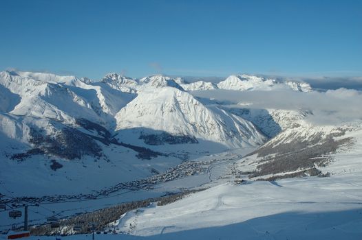 Alps, Livigno city and valley in winter