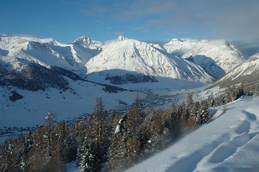 Alps, Livigno city and valley in winter