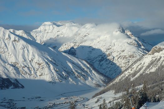 Alps, Livigno city and valley in winter