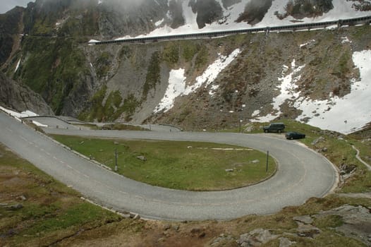 Road high in Alps mountains