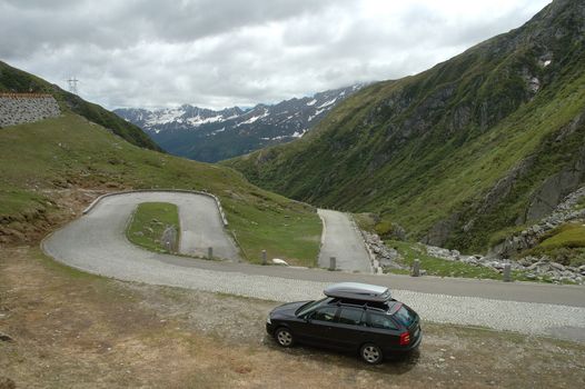 Road high in Alps mountains