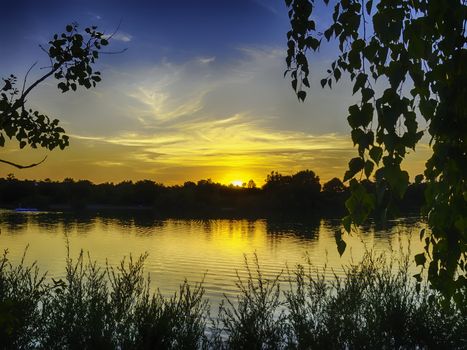 Sunset on the lake named Pucher Meer in Bavaria, Germany