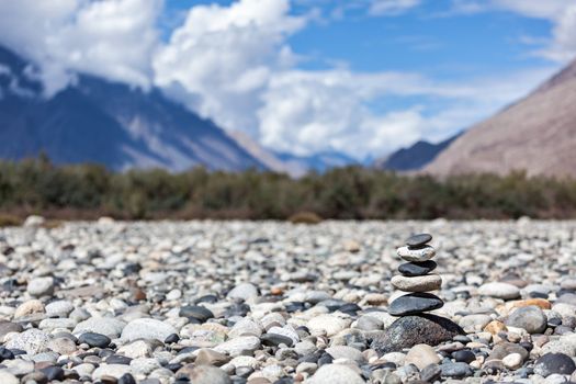 Zen balanced stones stack in Himalayas mountains