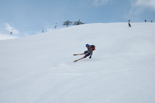 Skier's fall on the slope in Livigno Italy