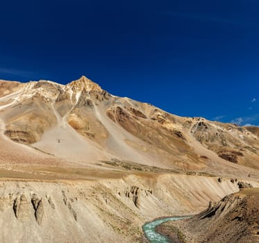 Himalayan landscape in Hiamalayas near Baralacha La pass. Himachal Pradesh, India