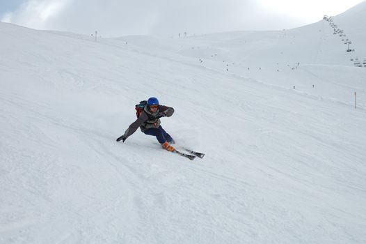 Skier on the slope in Livigno Italy