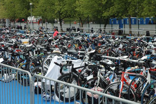 Bicycle waiting at Triathlon on Malta in Poznan Poland (04.08.2013)