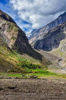 Himalayas mountains and Himalayan landscape in Lahaul valley, India