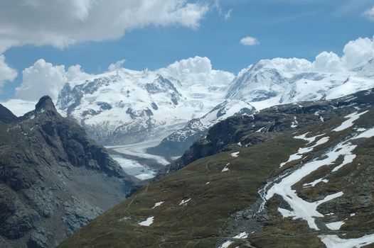 Valley nearby Matterhorn peak in Alps in Switzerland