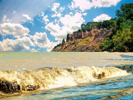 view of chimney bluffs on lake ontario, new york