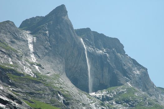 Waterfall somewhere high in Alps in Switzerland