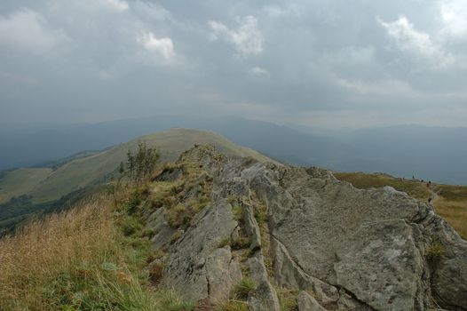 Rock on trail in Bieszczady mountains in Poland