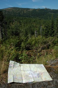 Map on Trail somewhere in Karkonosze mountains Poland