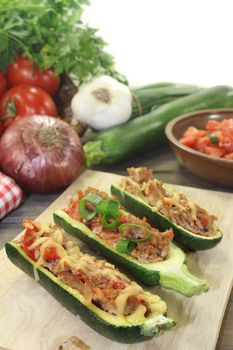 baked zucchini filled with mince meat and tomato