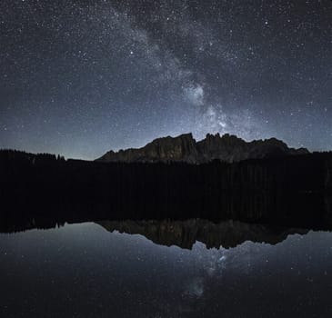 Milky Way over Latemar and Karersee, Dolomiti