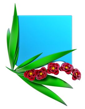 Blue form with leafs and red flowers