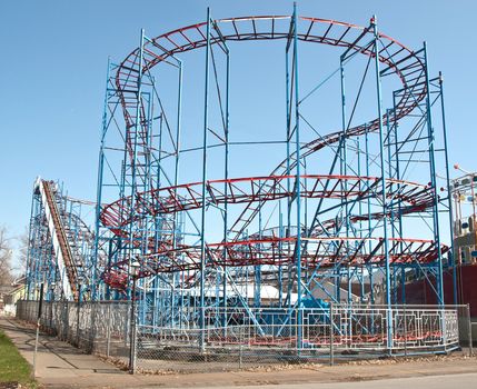 roller coaster before opening time at a small amusement park