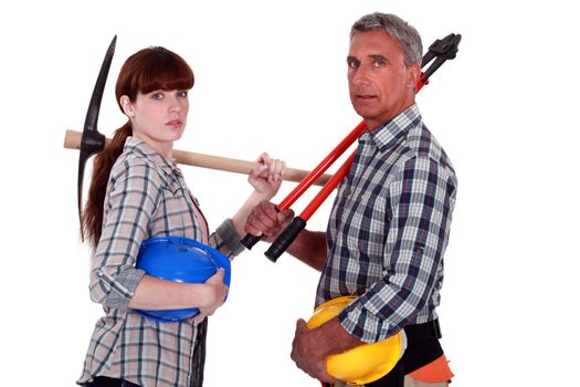 Father and daughter starting construction