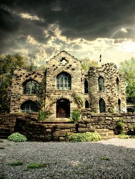 medieval castle and stormy sky