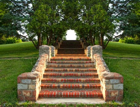 brick stairway leading up a hill outdoors