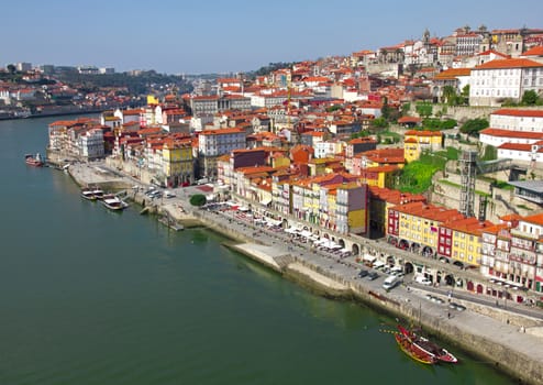 Portugal. Porto city. View of Douro river embankment in the morning
