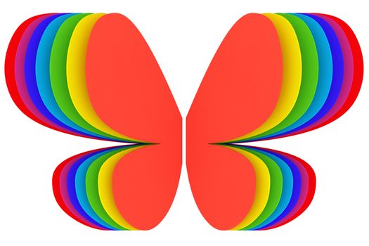 Butterfly shape symbol of rainbow colors on white background. High resolution 3D image