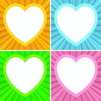 Set of blank heart shaped frames on colorful background. High resolution 3D image