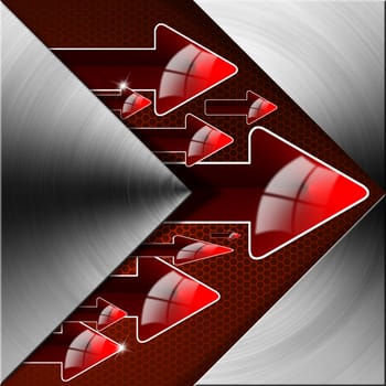 Metal abstract background with red arrows and flow
