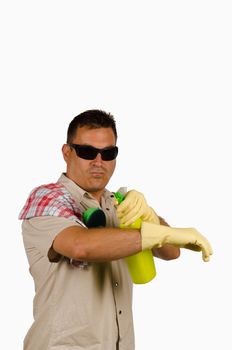 Spanish man ready for cleaning every things