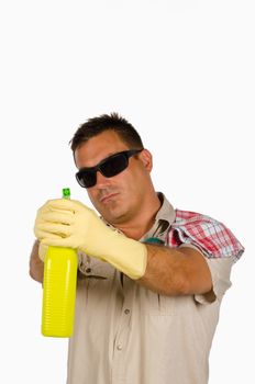 Spanish man ready for cleaning every things