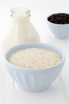 Delicious rice pudding ingredients, used to make one of the most famous and delicious desserts ever.
