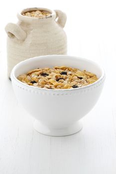 Delicious and nutritious lightly toasted breakfast muesli or granola cereal.