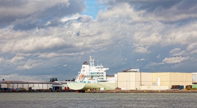 Cargo ships in the port of Rotterdam, Holland