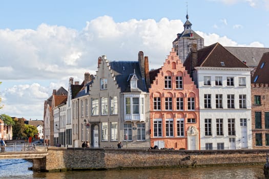 Tourists on the bridge in the ancient city of Belgium-Bruges