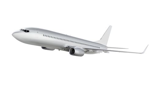 commercial airplane on white background with path