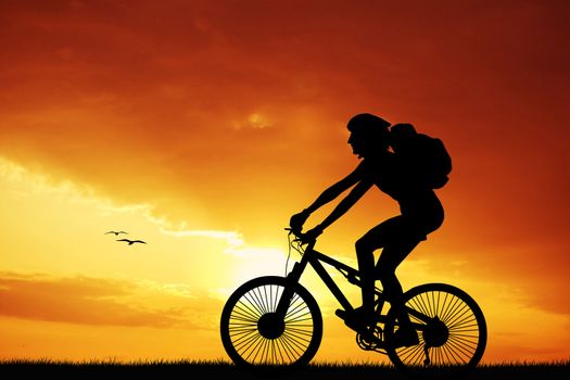 Biker silhouette at sunset