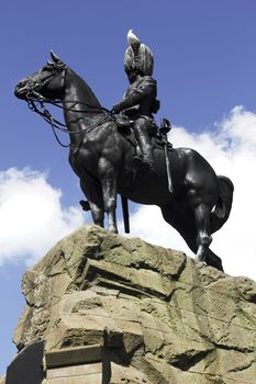 The monument to commemorate the Royal Scots Greys who fought in the second Boer War in South Africa in 1899. The statue is in Princes Street Gardens, Edinburgh. The sculptor was Birnie Rhind, and it was unveiled on 16th November 1906.
