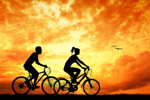 bikers at sunset