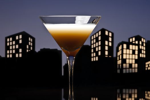 Metropolis Coffee Martini cocktail in skyline setting