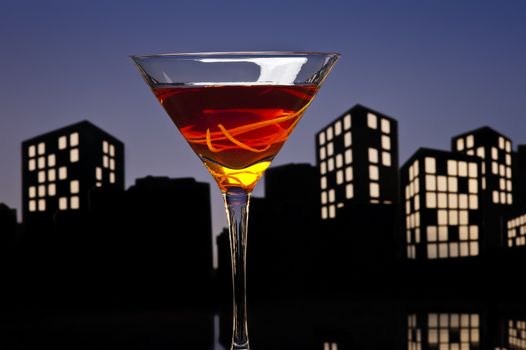 A Manhattan is a cocktail made with whiskey, sweet vermouth, and bitters. Whiskeys used are rye (the traditional choice), Canadian whisky, bourbon, blended whiskey and Tennessee whiskey.