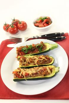 baked zucchini filled with mince meat and tomato