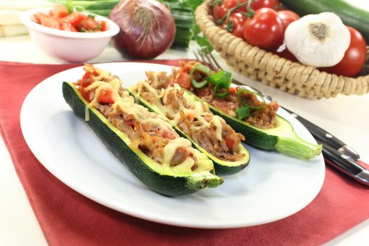 baked zucchini filled with mince meat and tomato