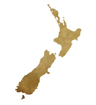 Grunge New Zealand map in treasure style isolated on white background.