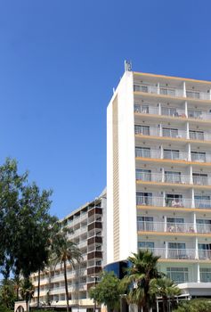 Exterior of hotel buildings on island of Majorca, Spain.