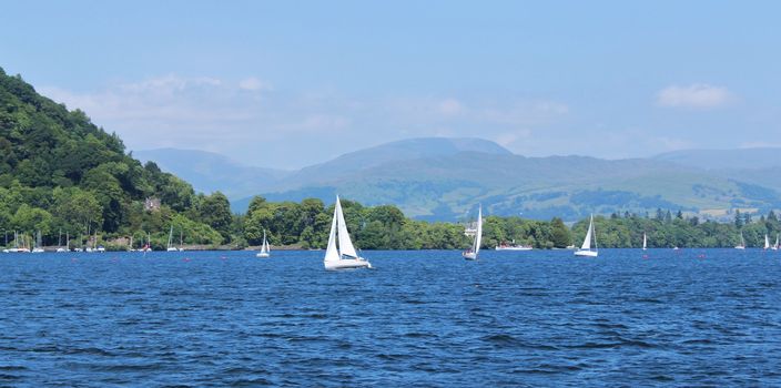 An image of sailing boats on Lake Windermere in the English Lake District.